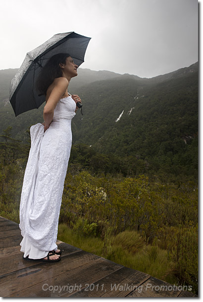 Milford Trek, New Zealand - Bride at Clinton Hut