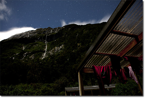 Milford Trek, New Zealand - NIght View from Dumpling Hut